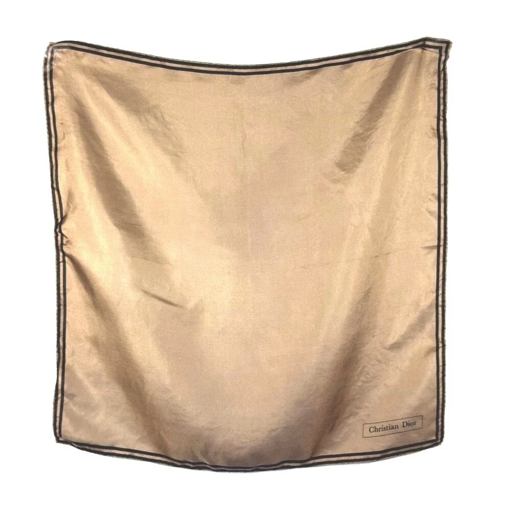 Vintage Christian Dior 100% Silk Scarf 18” Taupe Hand Rolled Portugal Old Money
